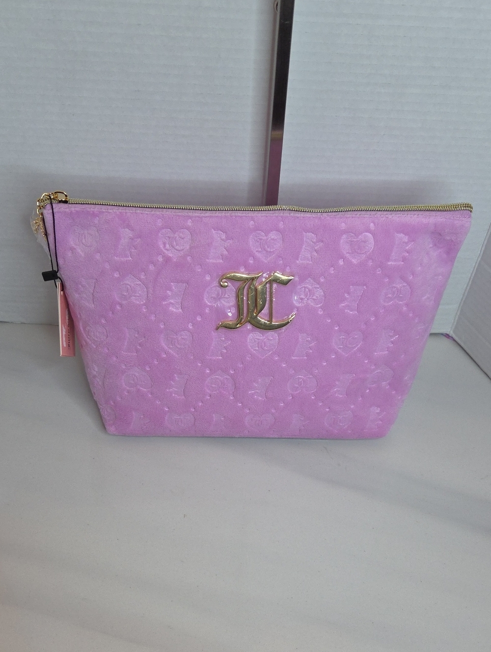 Juicy Couture Pink Velvet Cosmetic Pouch with Gold Logo